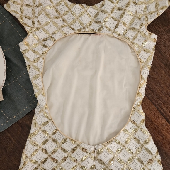 White Gold Sequin Open Back Dress The Population Dress Sz Xs Spring Summer Party - Picture 4 of 6